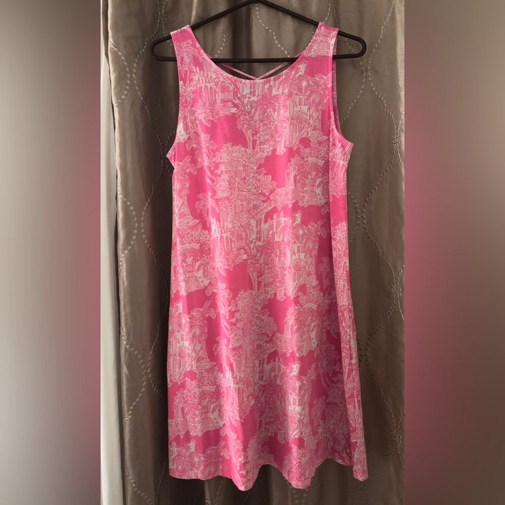 Pink Lilly Pulitzer Sleeveless Shift Dress with White Scenic Print size M - Picture 2 of 5